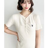 U.S.POLO ASSN.ワンポイント刺繍ギャザーヘンリーVネック半袖ワンピ | moment+ | 詳細画像8 