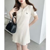 U.S.POLO ASSN.ワンポイント刺繍ギャザーヘンリーVネック半袖ワンピ | moment+ | 詳細画像2 