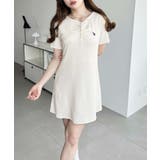 U.S.POLO ASSN.ワンポイント刺繍ギャザーヘンリーVネック半袖ワンピ | moment+ | 詳細画像3 