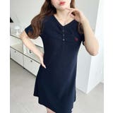 U.S.POLO ASSN.ワンポイント刺繍ギャザーヘンリーVネック半袖ワンピ | moment+ | 詳細画像25 