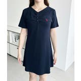 U.S.POLO ASSN.ワンポイント刺繍ギャザーヘンリーVネック半袖ワンピ | moment+ | 詳細画像30 