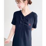 U.S.POLO ASSN.ワンポイント刺繍ギャザーヘンリーVネック半袖ワンピ | moment+ | 詳細画像47 