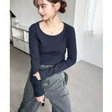 デコルテクルーネック長袖リブトップス | moment+ | 詳細画像30 