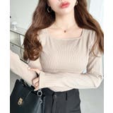 デコルテスクエアネック長袖リブトップス | moment+ | 詳細画像25 