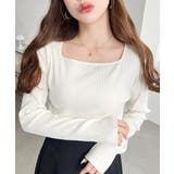 デコルテスクエアネック長袖リブトップス | moment+ | 詳細画像4 