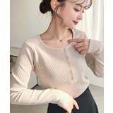 デコルテヘンリーネック長袖リブトップス | moment+ | 詳細画像29 