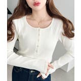 デコルテヘンリーネック長袖リブトップス | moment+ | 詳細画像7 