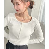 アイボリー | デコルテヘンリーネック長袖リブトップス | moment+