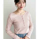 ピンク | デコルテヘンリーネック長袖リブトップス | moment+