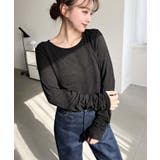 クルーネック袖ギャザー長袖シアークレープトップス | moment+ | 詳細画像11 