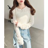 クルーネック袖ギャザー長袖シアークレープトップス | moment+ | 詳細画像4 