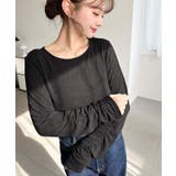 クルーネック袖ギャザー長袖シアークレープトップス | moment+ | 詳細画像9 