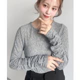 杢グレー | クルーネック袖ギャザー長袖シアークレープトップス | moment+