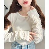 アイボリー | クルーネック袖ギャザー長袖シアークレープトップス | moment+