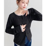 ブラック | 配色レイヤードライクシアークレープカーディガン | moment+