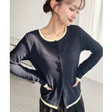 ネイビー | 配色レイヤードライクシアークレープカーディガン | moment+