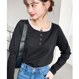 ブラック | 配色レイヤードライクヘンリーネックシアーロンT | moment+