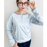 ブルー | 配色レイヤードライクヘンリーネックシアーロンT | moment+