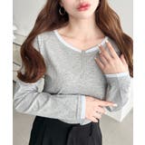 杢グレー | 配色レイヤードライクヘンリーネックシアーロンT | moment+