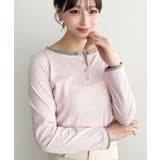 ピンク | 配色レイヤードライクヘンリーネックシアーロンT | moment+