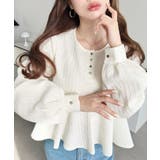 ブロックジャガードヘンリーネック長袖ペプラムブラウス | moment+ | 詳細画像18 