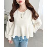 ブロックジャガードヘンリーネック長袖ペプラムブラウス | moment+ | 詳細画像19 