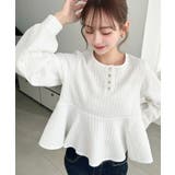 ブロックジャガードヘンリーネック長袖ペプラムブラウス | moment+ | 詳細画像2 