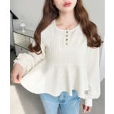 ブロックジャガードヘンリーネック長袖ペプラムブラウス | moment+ | 詳細画像22 