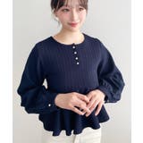 ブロックジャガードヘンリーネック長袖ペプラムブラウス | moment+ | 詳細画像24 