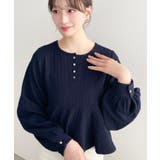 ブロックジャガードヘンリーネック長袖ペプラムブラウス | moment+ | 詳細画像26 