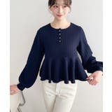 ブロックジャガードヘンリーネック長袖ペプラムブラウス | moment+ | 詳細画像27 