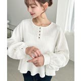 ブロックジャガードヘンリーネック長袖ペプラムブラウス | moment+ | 詳細画像3 