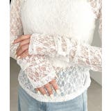 クルーネック袖ギャザー長袖ストレッチレーストップス | moment+ | 詳細画像12 