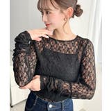 クルーネック袖ギャザー長袖ストレッチレーストップス | moment+ | 詳細画像13 