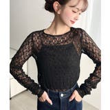 クルーネック袖ギャザー長袖ストレッチレーストップス | moment+ | 詳細画像14 