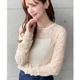 クルーネック袖ギャザー長袖ストレッチレーストップス | moment+ | 詳細画像19 