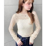 クルーネック袖ギャザー長袖ストレッチレーストップス | moment+ | 詳細画像20 