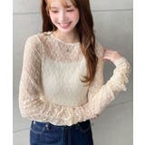 クルーネック袖ギャザー長袖ストレッチレーストップス | moment+ | 詳細画像21 