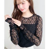 クルーネック袖ギャザー長袖ストレッチレーストップス | moment+ | 詳細画像36