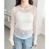 クルーネック袖ギャザー長袖ストレッチレーストップス | moment+ | 詳細画像8 