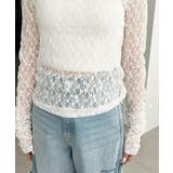 クルーネック袖ギャザー長袖ストレッチレーストップス | moment+ | 詳細画像9 