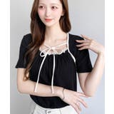 レイヤードデザインデコルテリボンリブカットソー半袖トップス | moment+ | 詳細画像17 