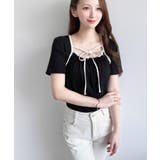 レイヤードデザインデコルテリボンリブカットソー半袖トップス | moment+ | 詳細画像20 