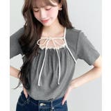 レイヤードデザインデコルテリボンリブカットソー半袖トップス | moment+ | 詳細画像28 