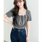 レイヤードデザインデコルテリボンリブカットソー半袖トップス | moment+ | 詳細画像30 