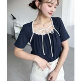 レイヤードデザインデコルテリボンリブカットソー半袖トップス | moment+ | 詳細画像32 