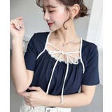 レイヤードデザインデコルテリボンリブカットソー半袖トップス | moment+ | 詳細画像33 