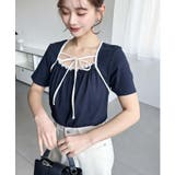 レイヤードデザインデコルテリボンリブカットソー半袖トップス | moment+ | 詳細画像34 