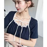 レイヤードデザインデコルテリボンリブカットソー半袖トップス | moment+ | 詳細画像35 