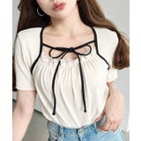 レイヤードデザインデコルテリボンリブカットソー半袖トップス | moment+ | 詳細画像4 